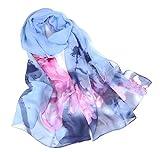 Scarfs for Women Lightweight Print Floral Pattern Scarf Shawl Fashion Scarves Sunscreen Shawls, Ink Lotus&blue, 160*50CM