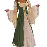 Abaowedding Womens's Medieval Renaissance Costume Cosplay Chemise and Over Dress Small/Medium Olive and Ivory