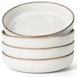 Herogo Pasta Bowls Set of 4, Stoneware Large 37 Ounce Plates and Bowls Sets, Wide Shallow Salad Serving Soup Cereal Bowls, Microwave & Dishwasher Safe, Ivory White