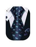 Barry.Wang Blue Ties Horse Men Silk Necktie Set Wedding Party