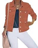 luvamia Womens Fashion Button Down Stretch Long Sleeves Jean Jacket Women Denim Jackets Orange Rust Womens Jackets Trendy Women Jean Jacket Nashville Outfits For Women Size Large Fits Size 12 Size 14