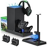 MENEEA Cooling Fan & Charging Stand for Xbox Series X Console and Controller,Vertical Cooler System Dual Charger Station Dock Accessories Kit with 2 x 1400mAh Rechargeable Battery (Black)