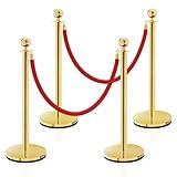 Crowd Control Stanchion, Rope Safety Barriers with 5 ft Red Rope, Red Carpet Poles for Theaters Hotels Clubs Party Ceremony, 4PCS