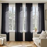 MIULEE Black Sheer Curtains 84 Inches Long, 4 Panels Set, Light Filtering Rod Pocket Voile Halloween Drapes for Living Room and Bedroom, Airy Soft Fabric Window Treatments, 42 x 84 Inches