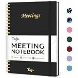 Meeting Notebook for Work Organization - Work Planner Notebook with Action Items, Agenda Planner for Note Taking, 160 Pages (6.9" X 9.9") Project Organizer for Men & Women - Black