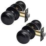 CML Hardware (2 Pack) Passage Door Knob for Hall/Closet, No Locking Interior Round Ball Handle in Solid Stainless Steel, Matte Black