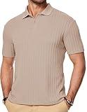 JMIERR Polo Shirts for Men Classic Short Sleeve Brown Casual Soft Button Old Money Knit Shirt, XL