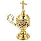 HOMSFOU Middle Eastern Style Metal Incense Burner - Golden Iron Censer for Home Decoration and Aromatherapy - Compact Design for Living Room Bedroom Study