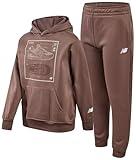 New Balance Boys Tracksuit Set - 2 Piece Classic Hoodie Sweatshirt and Boys Jogger Sweatpants with Pockets (Sizes: 8-16), Size 14, New Brown