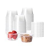 HOMIP 100Pack 2oz Disposable Plastic Portion Cups with Lids, Small Mini Sauce Cups for Portion Control, Salad Dressing Cups, Airtight and Stackable Condiment Cups for Party, Holiday and Daily Use