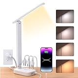 Power Strip with LED Desk Lamp, 3 Outlets 4 USB Ports(2 USBC) 4 Modes 5 Level Touch Lamp Small Desk Lamps for Home Office Bedroom Bedside, Study Reading Light, 5ft Extension Cord, Dorm Room Essentials