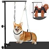 Dog Grooming Arm with Pet Grooming Hammock, getlstub 35" Pet Grooming Table Arm with Adjustable No Sit Haunch Holders, Dog Grooming Stand with Loop Noose for Small and Medium Pets
