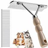 Dog Rake for Undercoat, Long Tooth Dogs Rake Brush & Stainless Steel Shedding Comb, Husky Undercoat Rake Grooming Tool Set for Large Dog Horse Longhair Cat