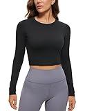 CRZ YOGA Womens Long Sleeve Crop Workout Tops Athletic Yoga Running Cropped Tops Slim Fit Gym Shirts Black Small