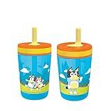 Zak Designs 15oz Bluey Kelso Tumbler Set, Leak-Proof Screw-On Lid with Straw Made of Durable Plastic and Silicone, Perfect Bundle for Kids, 2 Count (Pack of 1)