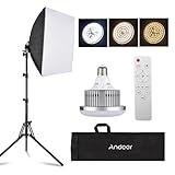 Andoer Softbox Photography Lighting Kit 16'' x 16'',85W Studio Lights for Photography and Live with 3000K-7500K Bi-Color LED Light, 40x40cm Soft Box,1.7m Light Stand,Remote Control,and Carry Bag