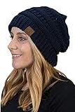 Funky Junque Women's Solid Ribbed Knit Beanie Hat Soft Stretch Slouchy Winter Cap Warm Skull Toboggan One Size Fits Most for Men and Women - Navy