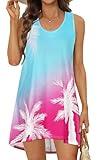 elescat Bathing Suit Cover Up for Women Summer Beach Sleeveless Bikini Casual Loose Swimwear (Blue Coconut Tree, L)
