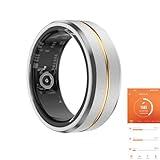 Fitness Tracker Smart Ring,Step Counter,Heart Rate Blood Oxygen Sleep Tracker Health Ring, 5ATM Waterproof Long Battery Life Smart Rings Compatible with iOS & Android (Silver with Middle Gold, US 9)