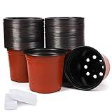 JERIA 100-Pack 6 Inch Plastic Nursery Pots Come with 100 Pcs Labels, Seedling Flower Plant Container and Seed Starting Pots