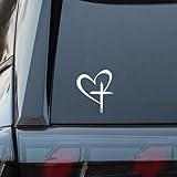 Love Cross Sticker Decal, Love Heart Cross Stickers, Decal Vinyl Sticker for Notebook, Car, Laptop, Window 8.7''×6'' (White Large)