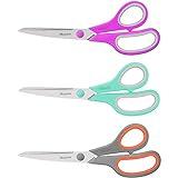 Scissors, iBayam 8" All Purpose Scissors Bulk 3-Pack, Ultra Sharp 2.5mm Thick Blade Shears Comfort-Grip Scissors for Office Desk Accessories Sewing Fabric Home Craft School Supplies, Right/Left Handed