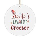 Santa's Favorite Greeter Ornament Gifts for Christmas Host Receptionist Office Concierge Customer Service Representative Party Round-Shaped Ceramic Xmas New Year 2024 2025 2026
