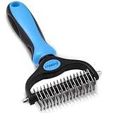 JASWELL Pet Grooming Tool- 2 Sided Undercoat Rake for Dogs &Cats-Safe and Effective Dematting Comb for Mats&Tangles Removing-No More Nasty Shedding or Flying Hair Blue