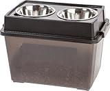 IRIS USA Elevated Dog Bowls with Storage, 15"H Raised Dog Bowl for Large Dog, Airtight Pet Food Storage Holds Up To 47 Lbs, 2 Removable 64 oz Stainless Steel Bowls, At Home or Camping, Smoke/Black