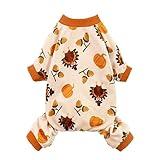 Fitwarm Thanksgiving Turkey Dog Pajamas, Funny Dog Winter Clothes for Small Dogs Girl Boy, Pet Jumpsuit, Cat Onesie with Feet, Lightweight Velvet, Orange, Medium