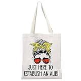 GJTIM True Crime Gift True Crime Junkie Gift Just Here to Establish and Alibi Makeup Bag Gift for Crime Show Fan (Alibi Tote)