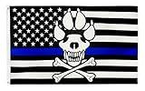 Thin Skull Blue Line America Police Flag - 3 x 5 FT with Grommets Blue Lives Matter Flag Honoring Law Enforcement Officers