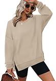 XIEERDUO Womens T Shirts Loose Fit Long Sleeve Tunic Tops For Women Side Slits Apricot S