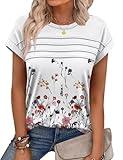 Summer Tops for Women Business Casual Outfits Cap Short Sleeve T Shirts Women's Clothing Fashion Trendy 2025 White Floral Print Plus Size Spring Break Essentials Clothes Blouses XL