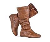 katliu Women's Flat Boots Mid Calf Slouch Boots with Side Zipper Brown US8