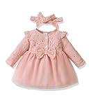 Baby Girl Clothes 0-3 Months Flower Girl Dress Newborn Infant Winter Fall Outfits Lace Long Sleeve Tutu Tulle Party Pink Dress Cute Princess Dresses for Girls