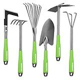 WORKPRO 6-Piece Garden Tool Set, Heavy Duty Gardening Hand Tools with Soft Rubber Handle, Including Trowel, Rakes, 2-in-1 Hoe and Crack Weeder, Ideal Gardening Gifts for Men and Women