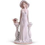 MTME Porcelain Figurine, Lady with Flowers, Memorabilia, Wedding Gifts, Statue Home Decor (Waiting in Garden)