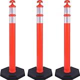 OranLite 3-Set Pack 45" inch T-Shaped Top Traffic Delineator Post Cones, 4" + 4" inch Reflective Tapes, Heavy Rubber Base, Barriers for Road Construction Work, Parking Safety, Traffic Crowd Control