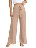 LILLUSORY Womens Rib Knit Wide Leg Pants Elastic Waist Casual Flowy Sweater Pants Khaki