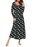 Ekouaer Nightgown Women Long Sleeve Sleepwear Full Length Long Nightshirt Soft Loungewear Black Daisy Medium