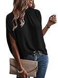Verdusa Women's Tie Back Dolman Sleeve Blouse Top Casual Dressy Mock Neck Going Out Tops Black Medium
