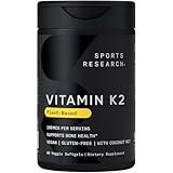 Sports Research Vitamin K2 as MK7 with Organic Coconut MCT Oil | Non-GMO Verified, Vegan Certified (60 Veggie-Softgels)