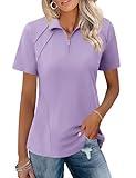 LOMON Womens Golf Polo Shirts Activewear Workout Tops Quick Dry Short Sleeve Collared Lightweight Shirts Trendy Purple (Light Lilac,Medium)