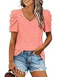 XIEERDUO V Neck T Shirts for Women Fashion Puff Sleeve Plus Size Tunic Tops for Leggings XL