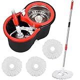 Mop and Bucket Set, 360° Spin Mop and Bucket with Wringer Set and 3 Microfiber Mop Refills, Stainless Steel 61" Extended Handle Spinning Mop Bucket System for Floor Cleaning