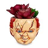 Child's Play Chucky 3-Inch Ceramic Mini Planter with Artificial Succulent | Small Flower Pot, Faux Indoor Plant for Desk Shelf | Home Decor Accent Trinket Tray | Horror Movie Collectible