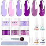 Eodci Dip Powder Nail Set, 6 Colors Purple Series 12 Pcs Dipping Powder Kit With Base & Top Coat/Activator/Brush Saver,Nail Art Dip Manicure Kits Odor-Free&Long-Lasting, No Needed Nail Lamp Curing