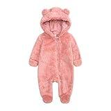 Newborn Baby Warm Snowsuit Cotton Fleece Hooded Romper Bear Pattern Jumpsuit for Baby Girl Boy Pink 0-3M