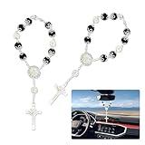 2PCS Car Rosary Hanging Cross,Rosary for Car for Spiritual Protection and Car Decoration in Vehicle,Universal Pretty Car Hanging Ornament Small Rosary Charms for Car SUV (Black+Black)